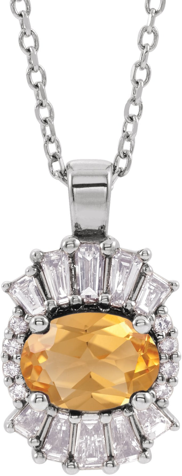 Platinum Oval Natural Citrine Halo-Style Necklace or Pendant