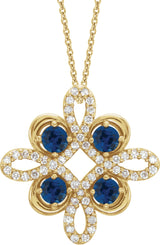 14K Gold Round Natural Blue Sapphire Clover Necklace or Pendant - Yellow Gold