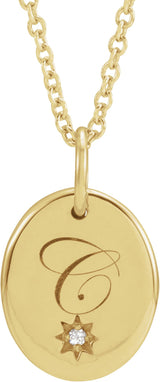 14K Gold Engravable Accented Necklace – 11x9mm - Yellow Gold - view 3