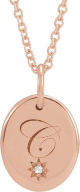14K Gold Engravable Accented Necklace – 11x9mm - Rose Gold - view 3