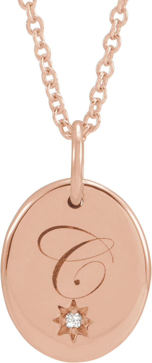 14K Gold Engravable Accented Necklace – 11x9mm - Rose Gold - view 3