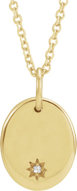14K Gold Engravable Accented Necklace – 11x9mm - Yellow Gold