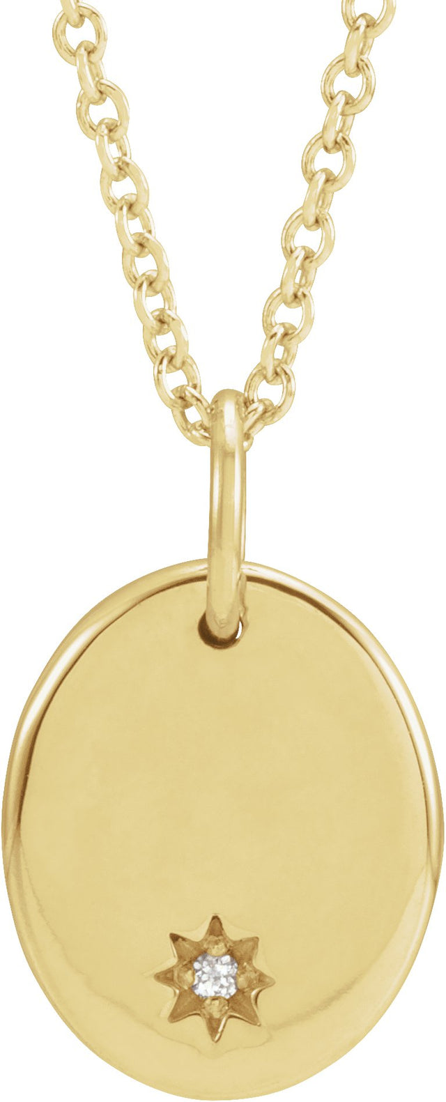 14K Gold Engravable Accented Necklace – 11x9mm - Yellow Gold