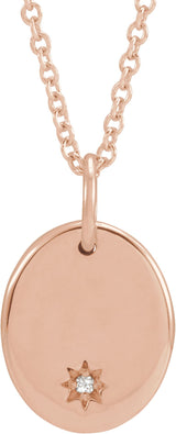 14K Gold Engravable Accented Necklace – 11x9mm - Rose Gold