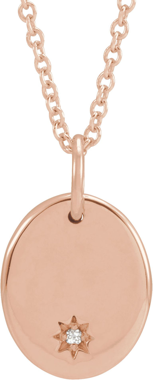 14K Gold Engravable Accented Necklace – 11x9mm - Rose Gold