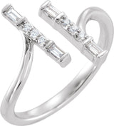 14K Gold Natural Diamond Double Bar Ring - White Gold