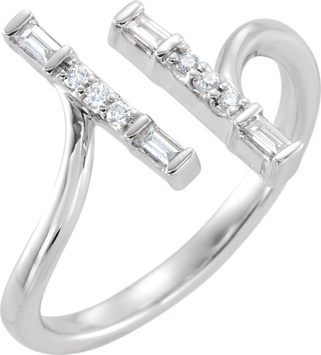 14K Gold Natural Diamond Double Bar Ring - White Gold