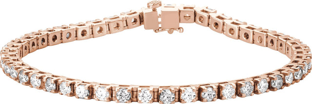 14K Gold Round Natural Diamond Line Bracelet – 3mm Stones - Rose Gold