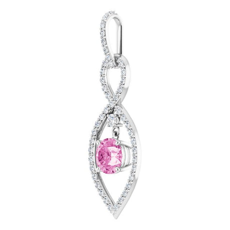 14K Gold Round Natural Pink Sapphire Infinity-Inspired Pendant - view 2