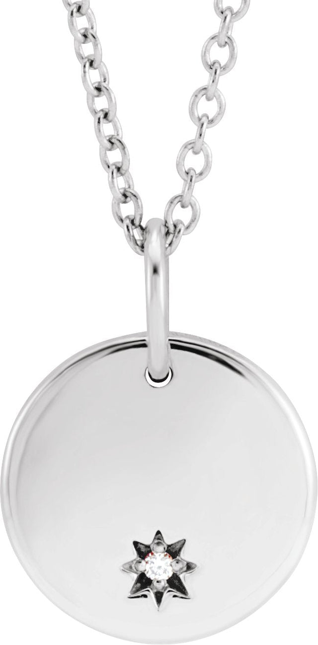 14K Gold Round Natural Diamond Engravable Accented Necklace – 0.005 CTW - White Gold