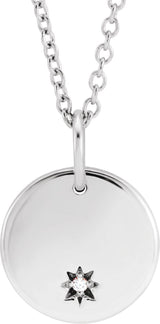 Platinum Round Natural Diamond Engravable Accented Necklace – 0.005 CTW
