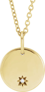 14K Gold Round Natural Diamond Engravable Accented Necklace – 0.005 CTW - Yellow Gold