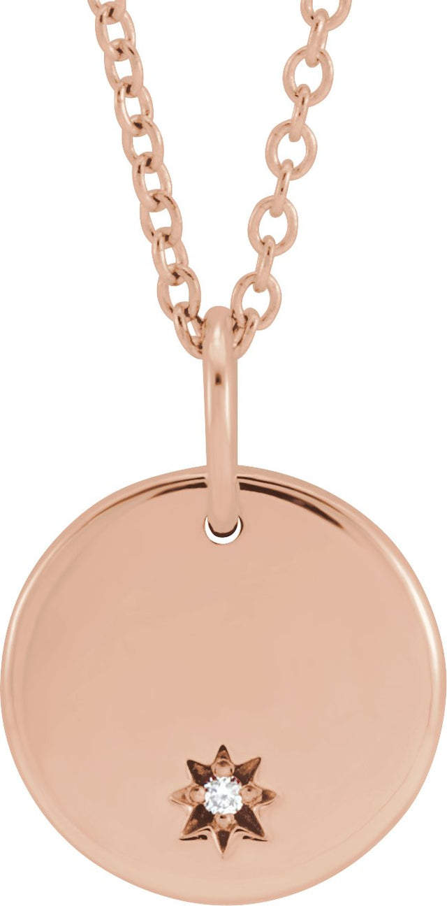14K Gold Round Natural Diamond Engravable Accented Necklace – 0.005 CTW - Rose Gold