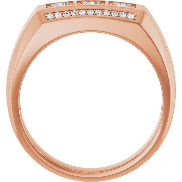 14K Gold Round Natural Diamond Three-Stone Ring III - Rose Gold - view 2