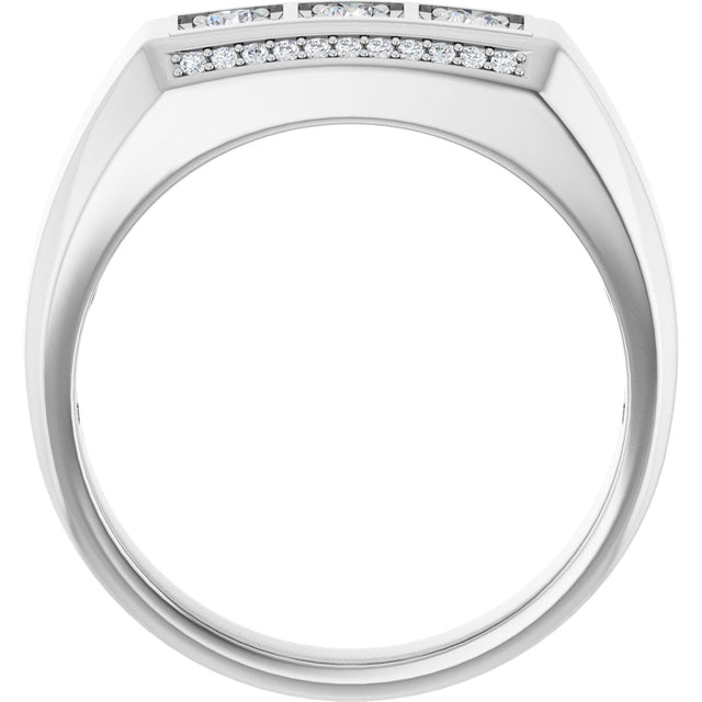 14K Gold Round Natural Diamond Three-Stone Ring III - White Gold - view 2