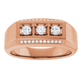 14K Gold Round Natural Diamond Three-Stone Ring III - Rose Gold - view 3