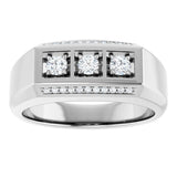 14K Gold Round Natural Diamond Three-Stone Ring III - White Gold - view 3