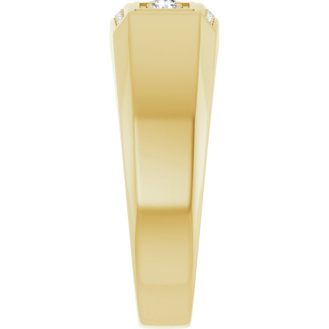 14K Gold Round Natural Diamond Three-Stone Ring III - Yellow Gold - view 4