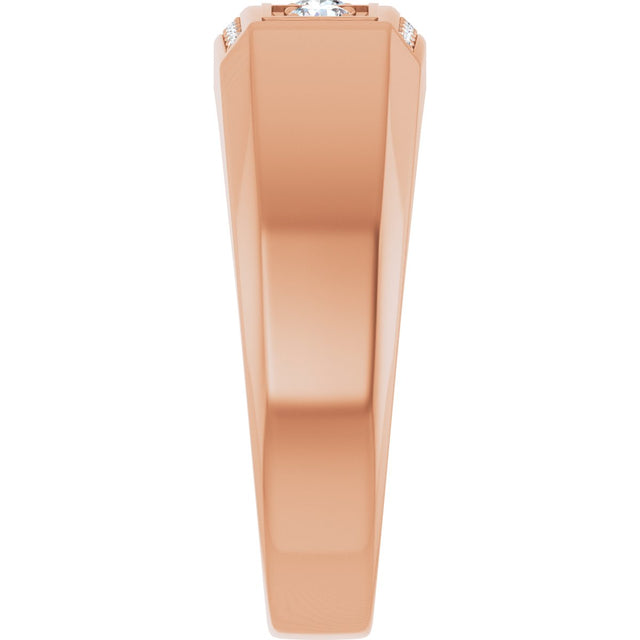 14K Gold Round Natural Diamond Three-Stone Ring III - Rose Gold - view 4