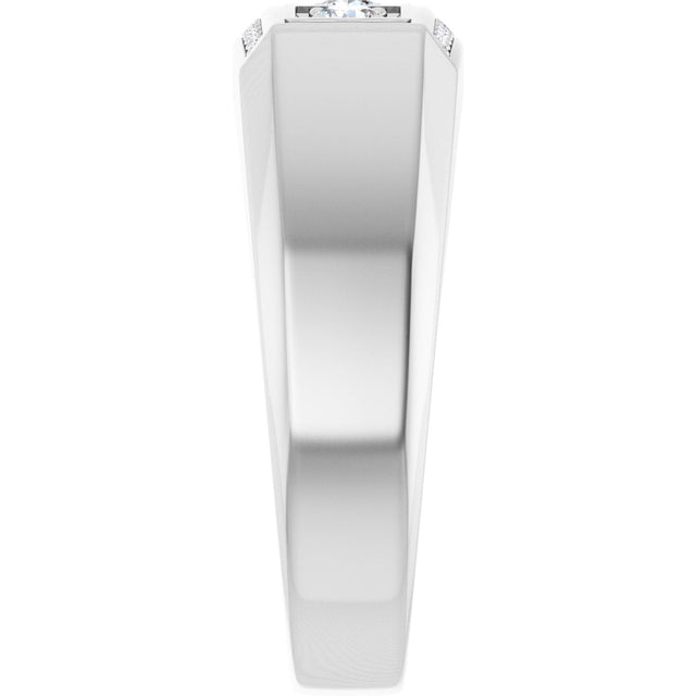 14K Gold Round Natural Diamond Three-Stone Ring III - White Gold - view 4