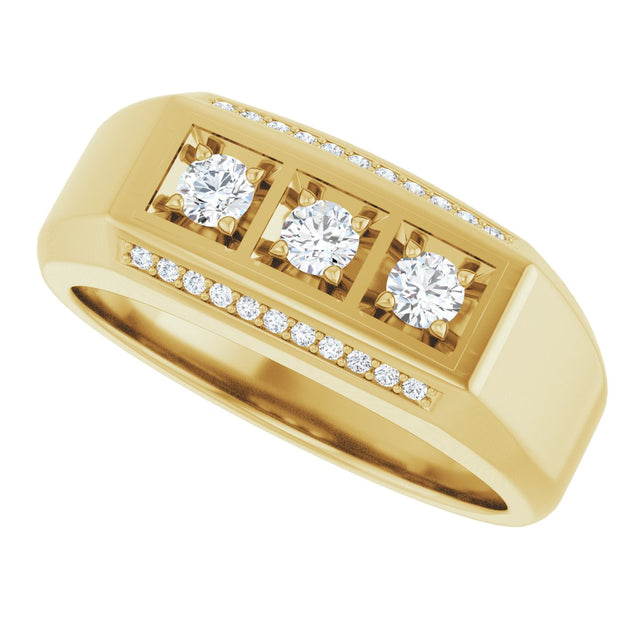 14K Gold Round Natural Diamond Three-Stone Ring III - Yellow Gold - view 5