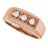 14K Gold Round Natural Diamond Three-Stone Ring III - Rose Gold - view 5