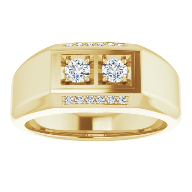 14K Gold Round Natural Diamond Two-Stone Ring – 3.4mm Stones - Yellow Gold - view 3