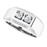14K Gold Round Natural Diamond Two-Stone Ring – 3.4mm Stones - White Gold - view 5