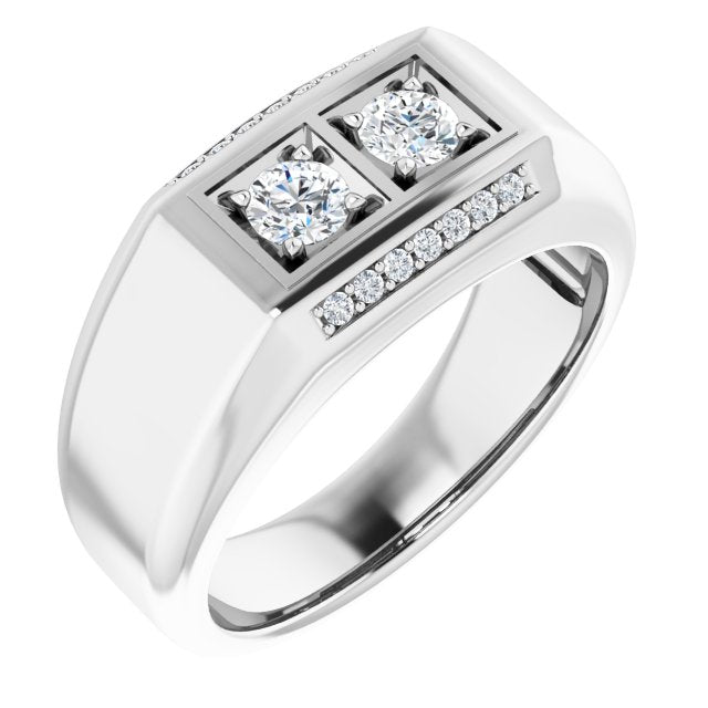 14K Gold Round Natural Diamond Two-Stone Ring – 3.4mm Stones - Rose Gold - view 4