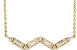14K Gold Straight Baguette Natural Diamond Accented Baguette Bar Necklace - Yellow Gold