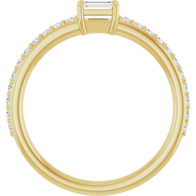 14K Gold Straight Baguette Natural Diamond Accented Stackable Ring - Yellow Gold - view 2