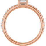 14K Gold Straight Baguette Natural Diamond Accented Stackable Ring - Rose Gold - view 2
