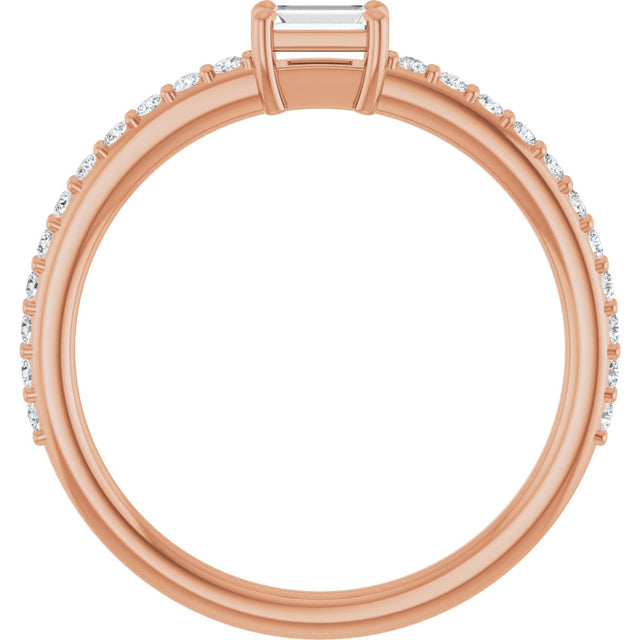 14K Gold Straight Baguette Natural Diamond Accented Stackable Ring - Rose Gold - view 2