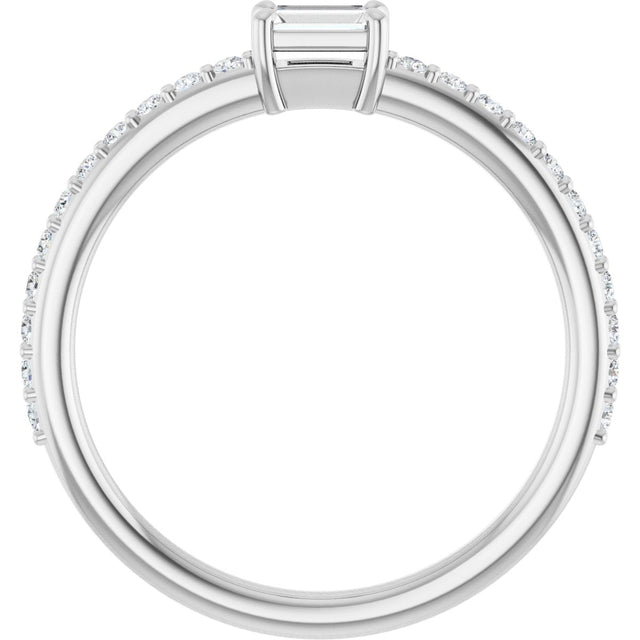 14K Gold Straight Baguette Natural Diamond Accented Stackable Ring - White Gold - view 2