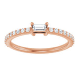 14K Gold Straight Baguette Natural Diamond Accented Stackable Ring - Rose Gold - view 3