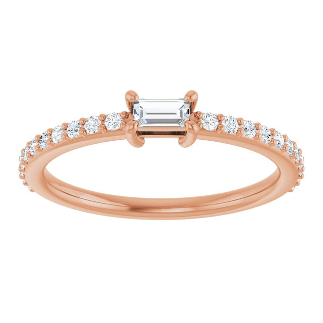 14K Gold Straight Baguette Natural Diamond Accented Stackable Ring - Rose Gold - view 3