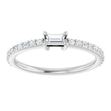 14K Gold Straight Baguette Natural Diamond Accented Stackable Ring - White Gold - view 3