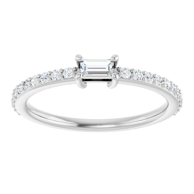 14K Gold Straight Baguette Natural Diamond Accented Stackable Ring - White Gold - view 3