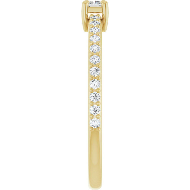 14K Gold Straight Baguette Natural Diamond Accented Stackable Ring - Yellow Gold - view 4