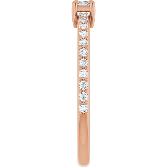 14K Gold Straight Baguette Natural Diamond Accented Stackable Ring - Rose Gold - view 4
