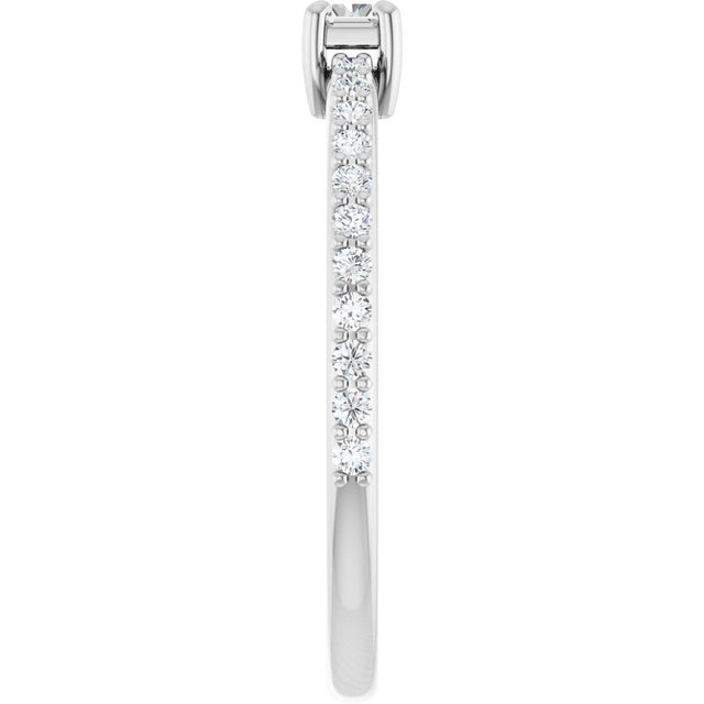 14K Gold Straight Baguette Natural Diamond Accented Stackable Ring - White Gold - view 4