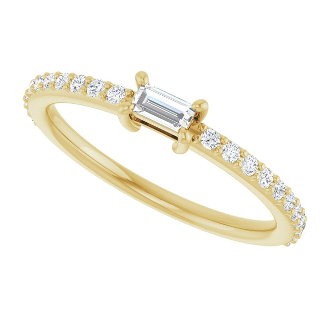 14K Gold Straight Baguette Natural Diamond Accented Stackable Ring - Yellow Gold - view 5