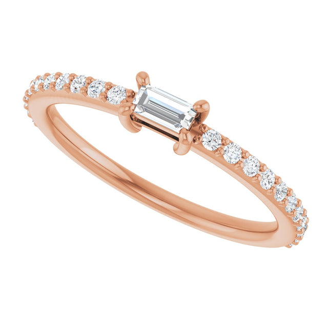 14K Gold Straight Baguette Natural Diamond Accented Stackable Ring - Rose Gold - view 5