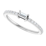 14K Gold Straight Baguette Natural Diamond Accented Stackable Ring - White Gold - view 5