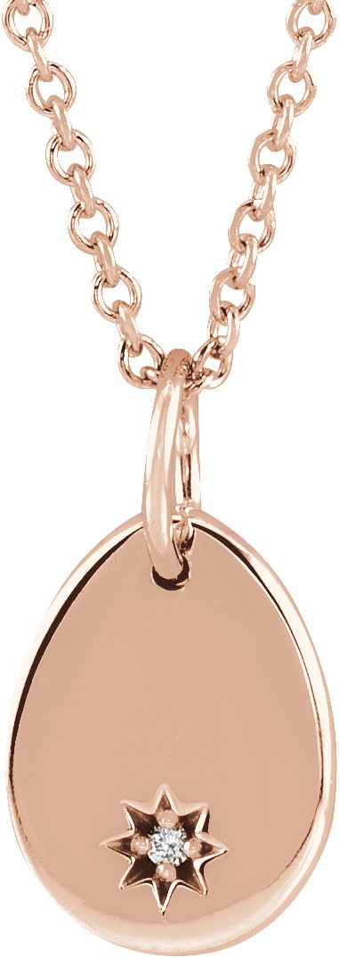 14K Gold Engravable Accented Necklace - Rose Gold