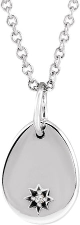 14K Gold Engravable Accented Necklace - White Gold
