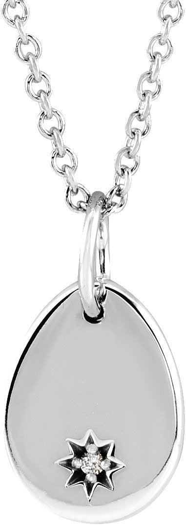 14K Gold Engravable Accented Necklace - White Gold