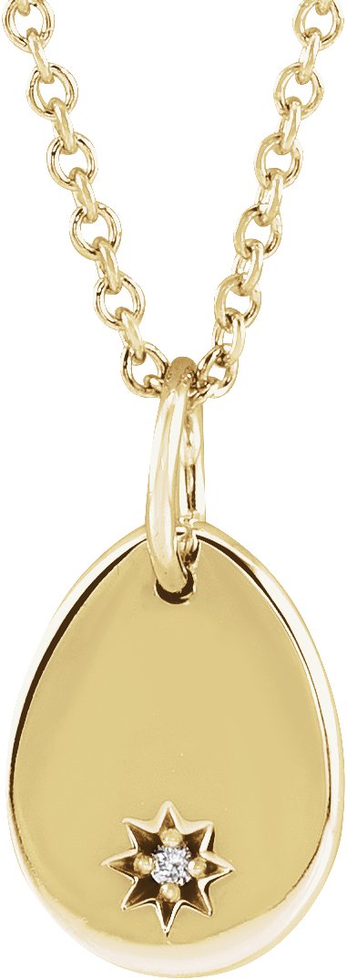 14K Gold Engravable Accented Necklace - Yellow Gold