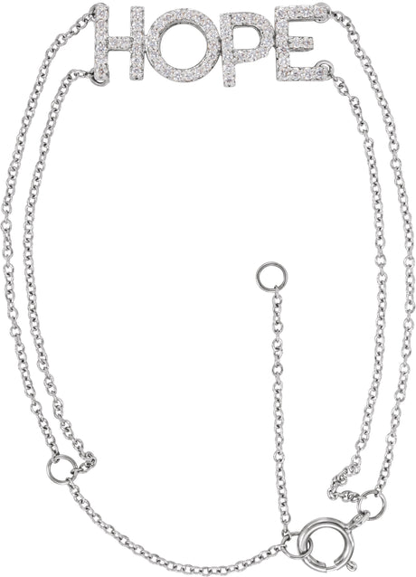 14K Gold Round Natural Diamond Hope Bracelet - White Gold