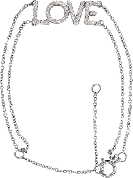 14K Gold Round Natural Diamond Love Bracelet - White Gold